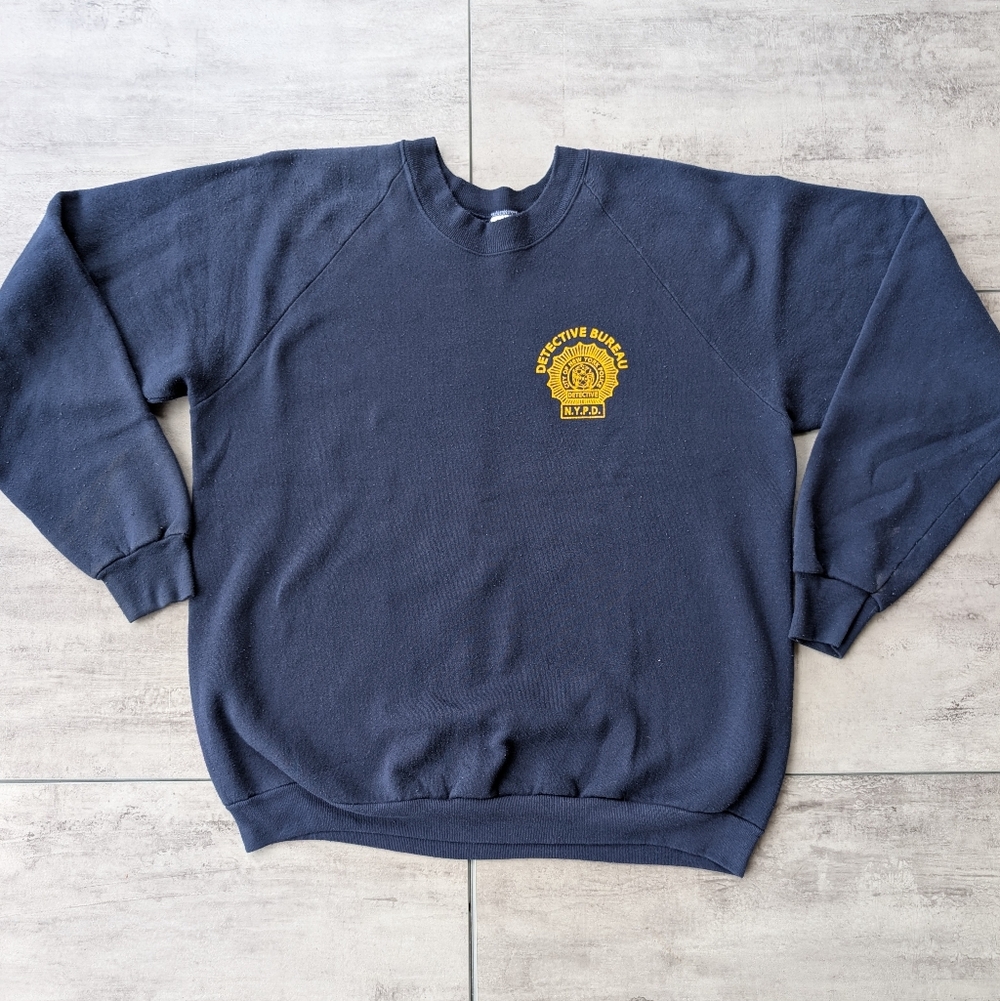 Vintage Fruit Of The Loom NYDP Detective Bureau Navy Graphic Sweatshirt XXL